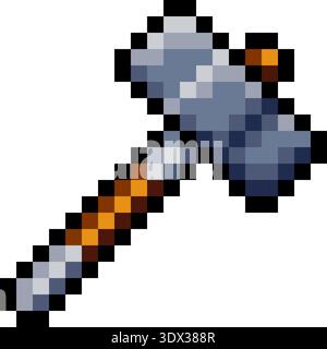 Pixel Art War Hammer Video Game Weapon Icon Stock Vector