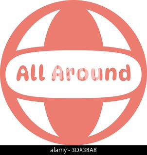 Round globe style badge with all around text across the center in a soft coral tone Stock Vector