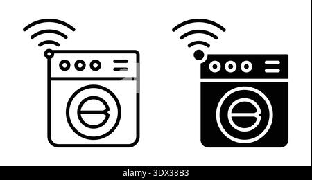 Set of smart washing machine icons in black and white. Perfect for illustrating modern technology in household appliances and services. Stock Vector