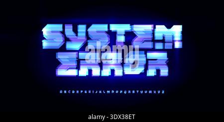 Tech Screen Font Logo Alphabet Futuristic Letter Set Modern HUD Typography, Digital Glitch Typographic Design Title Text, Typo Poster Headline, Type Stock Vector
