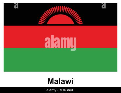 This image showcases the vibrant flag of Malawi with bold colors and a rising sun in the center, symbolizing national pride and cultural heritage. Stock Vector