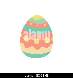 Single decorated Easter egg with scallop and polka dot details in soft tones, great for minimalist holiday print and sticker design Stock Vector