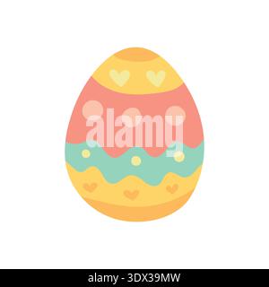 Decorative Easter egg with heart and wave motifs in coral and mint palette, playful seasonal icon for cards and banners Stock Vector