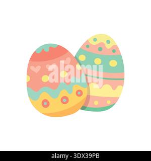 Colorful patterned Easter eggs with stripes, dots and hearts, ideal for festive backgrounds, scrapbook graphics and seasonal decorations Stock Vector