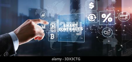 Smart Contract Execution in Blockchain-Based Financial Technology Environment. Stock Photo