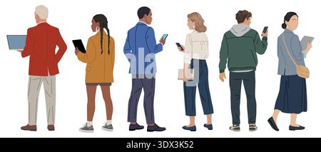 Diverse full body business people back view Stock Vector
