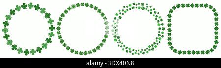 Four leaf clover vector frames set, cute green floral borders for Saint Patrick's Day designs, backgrounds and cards Stock Vector