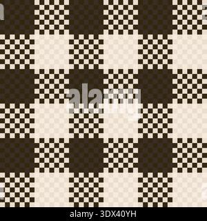 Dark and off white vector check geometric seamless pattern, Cute checkered background design with pixelated squares for fabric design Stock Vector
