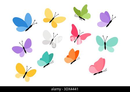 A collection of Butterflies in flight in a variety of poses and positions Stock Vector