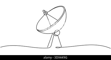 Satellite dish for space communication in continuous one line drawing. Minimalist space technology concept. Editable stroke. Stock Vector