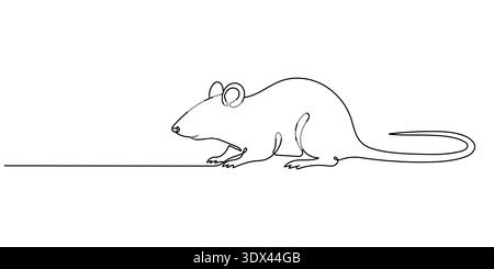 Abstract rat,mouse,continuous one line art hand drawing sketch, Mouse in continuous line art drawing style. Cute small mouse rodent black linear desig Stock Vector
