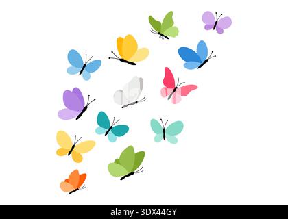 A collection of Butterflies in flight in a variety of poses and positions Stock Vector