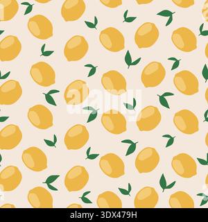 Hand drawn italian lemon seamless pattern. Green, yellow summer print. Italy citrus summer sketch. Fruit background Stock Vector