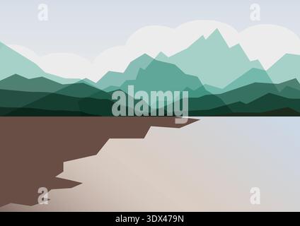 Mountain landscape gradient illustration poster. Bright vibrant gradient colors - landscape with mountains Stock Vector