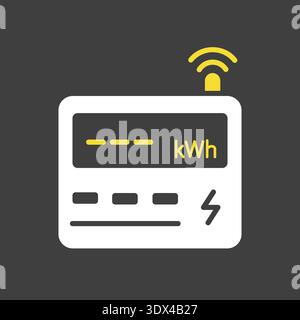 Minimalist outline electric meter glyph on dark background icon suitable for energy consumption and smart home technology design concepts Stock Vector