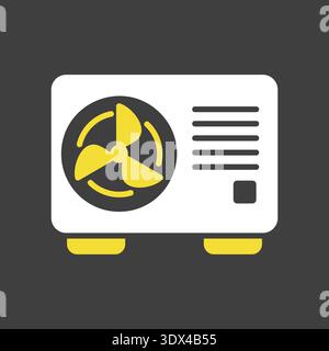 Minimalist outline heat pump glyph on dark background icon suitable for eco energy heating and HVAC system design concepts Stock Vector