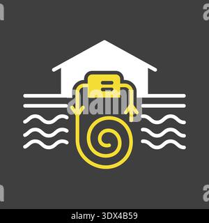 Minimalist outline geothermal energy glyph on dark background icon suitable for eco heating and renewable technology design concepts Stock Vector