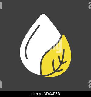 Minimalist outline drop and leaf glyph on dark background icon symbol suitable for biofuel and renewable energy design concepts Stock Vector