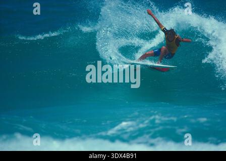 Surfing. Australian Pro-surfer. Damian Hardman. 1985. Stock Photo