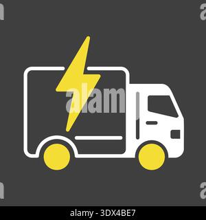 Minimalist outline electric delivery truck glyph on dark background icon with lightning bolt suitable for eco logistics and green transport design con Stock Vector