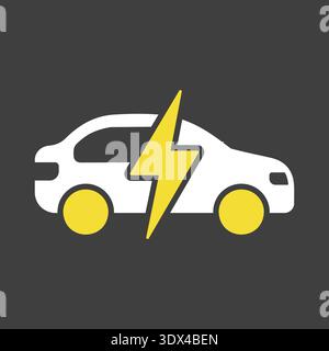 Minimalist outline electric car glyph on dark background icon with lightning bolt suitable for eco transport and green energy design concepts Stock Vector