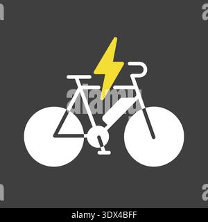 Minimalist outline electric bike glyph on dark background icon with lightning bolt suitable for eco transport and active city mobility design concepts Stock Vector