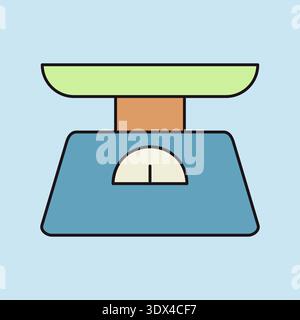 A linear icon with a partial color fill showing classic kitchen scales with a dial. Ideal for cooking, baking, and ingredient measurement concepts. Stock Vector
