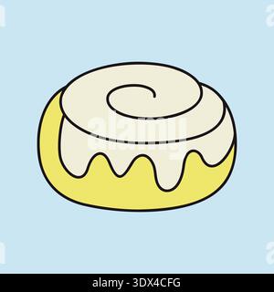 A linear icon with a partial color fill of a delicious sweet cinnamon roll with icing. Ideal for bakery and confectionery designs. Stock Vector