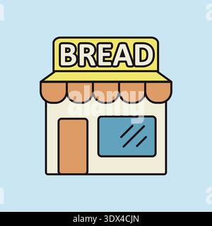 A linear icon with a partial color fill of a classic bakery or bread shop storefront with a sign and an awning. Ideal for food, retail, and small busi Stock Vector