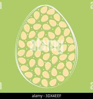 Outline Easter Egg with dots and eggs shape decoration Trendy White on green. Minimalist flat design. Isolated Vector illustration Stock Vector