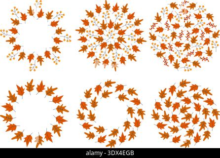 Circle Frames and Backdrops made of Autumn leaves Autumn Holiday Set Social Media Template Copy pace. Isolated Vector illustration Autumn Greetings Themed Cards, party invite, banners, leaflets, price Stock Vector