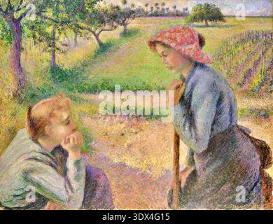 Two Young Peasant Women - by Camille Pissarro, 1892 Stock Photo