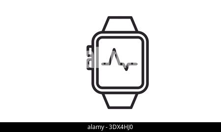 Black Line Smartwatch with Lifeline Icon – Minimalist Health and Fitness Vector Stock Vector