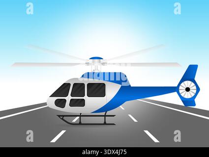 Helicopter Landing on the Road. Vector Illustration. Stock Vector