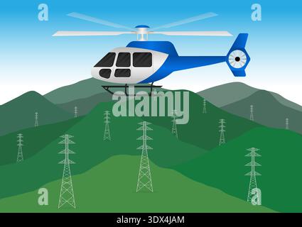 ็็Helicopter. Helicopter Flying Over Mountain. Vector Illustration. Stock Vector