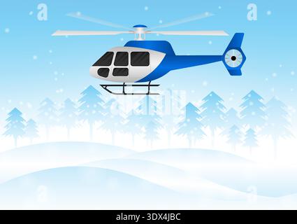 ็็Helicopter. Helicopter Flying Over Snowy Landscapes. Vector Illustration. Stock Vector