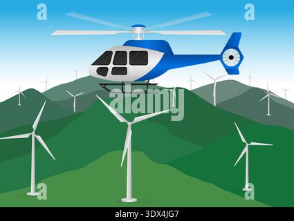 ็็Helicopter. Helicopter Flying Over Mountain. Vector Illustration. Stock Vector