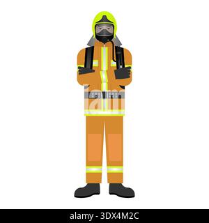 Firefighter in a Uniform. Fireman. Vector Illustration Isolated on White Background. Stock Vector