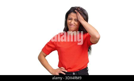 Young woman displeasure at making a mistake, transparent background Stock Photo