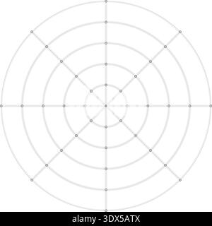 Black line radial grid texture with cells and circles on white background. FUI science round grid backdrop. Math or technological notebook blank Stock Vector