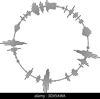 Vector circular sound wave pattern. Radial audio waveform illustration. Round equalizer with peaks. Stock Vector