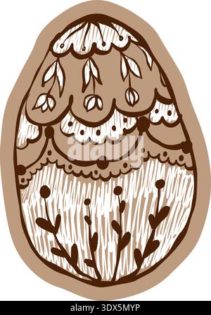 Creative paper craft Easter egg with floral ornament and brush texture Stock Vector