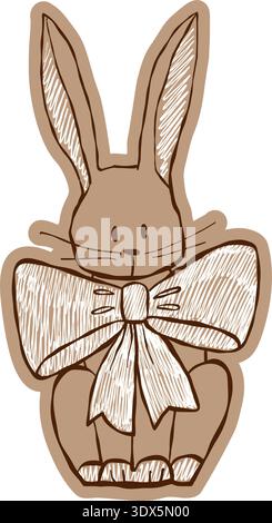Cute Easter bunny with bow in pastel crayon style. Stock Vector