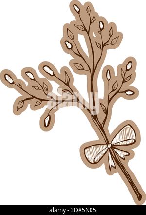 Handdrawn willow branch with soft buds in vintage chalk style Stock Vector