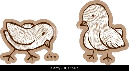 Funny baby chicken doodle with crayon paper cutout texture Stock Vector