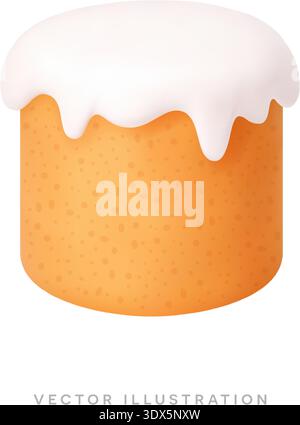 Easter cake with white icing glaze. Sweet festive bakery vector illustration 3D realistic icon Stock Vector