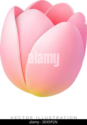 Pink tulip flower 3D realistic icon. Spring floral vector illustration isolated on white background Stock Vector