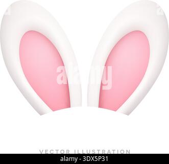 Bunny ears isolated on white background. Minimal pastel 3D Easter vector illustration Stock Vector