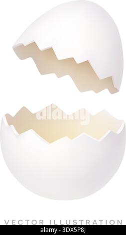 Broken Easter egg shell isolated on white background. Minimal 3D realistic icon vector illustration of cracked egg Stock Vector