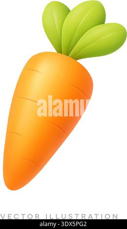 Fresh orange carrot with green leaves 3D realistic icon. Spring vegetable vector illustration Stock Vector